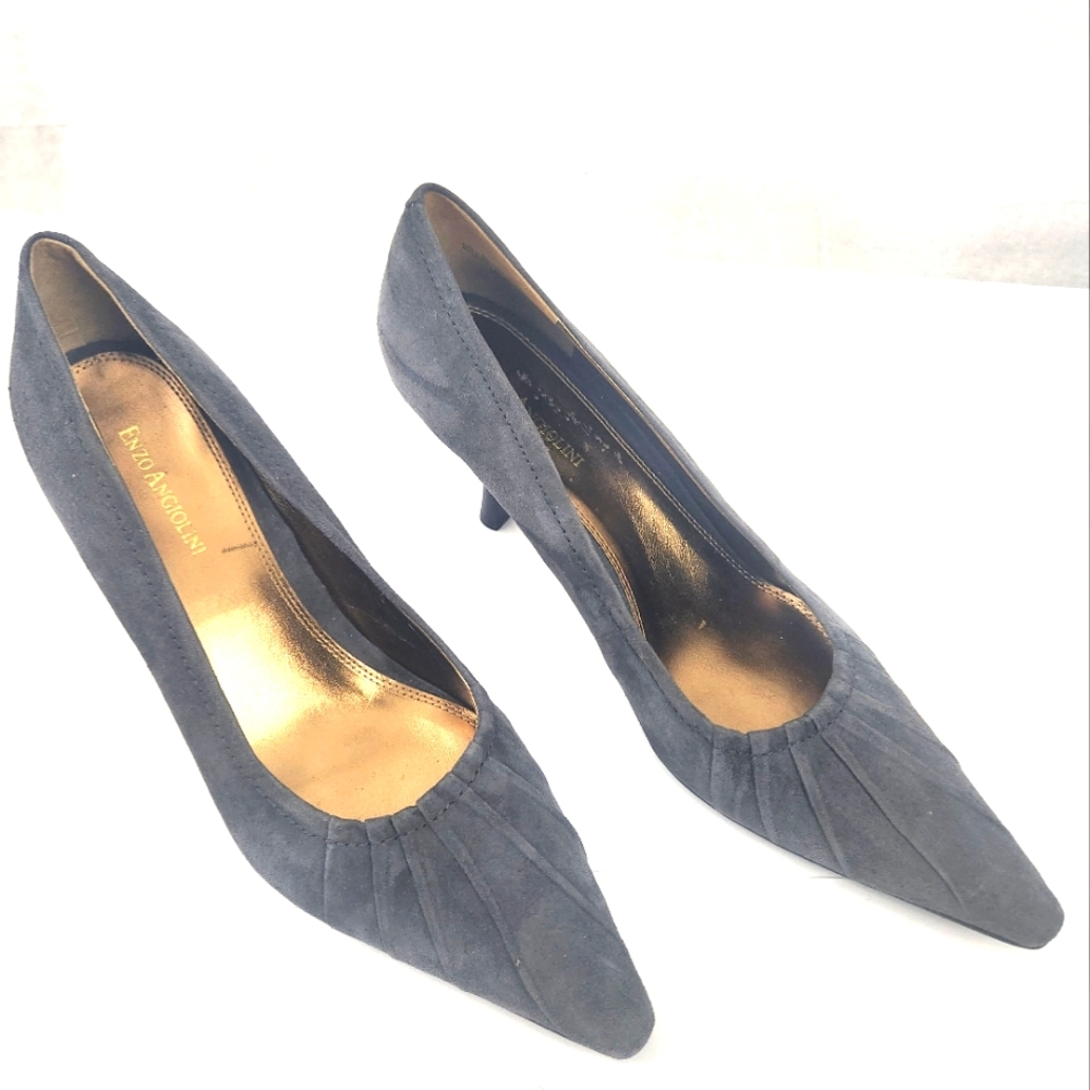 Enzo Angiolini Gray Suede Pointed-Toe Pumps